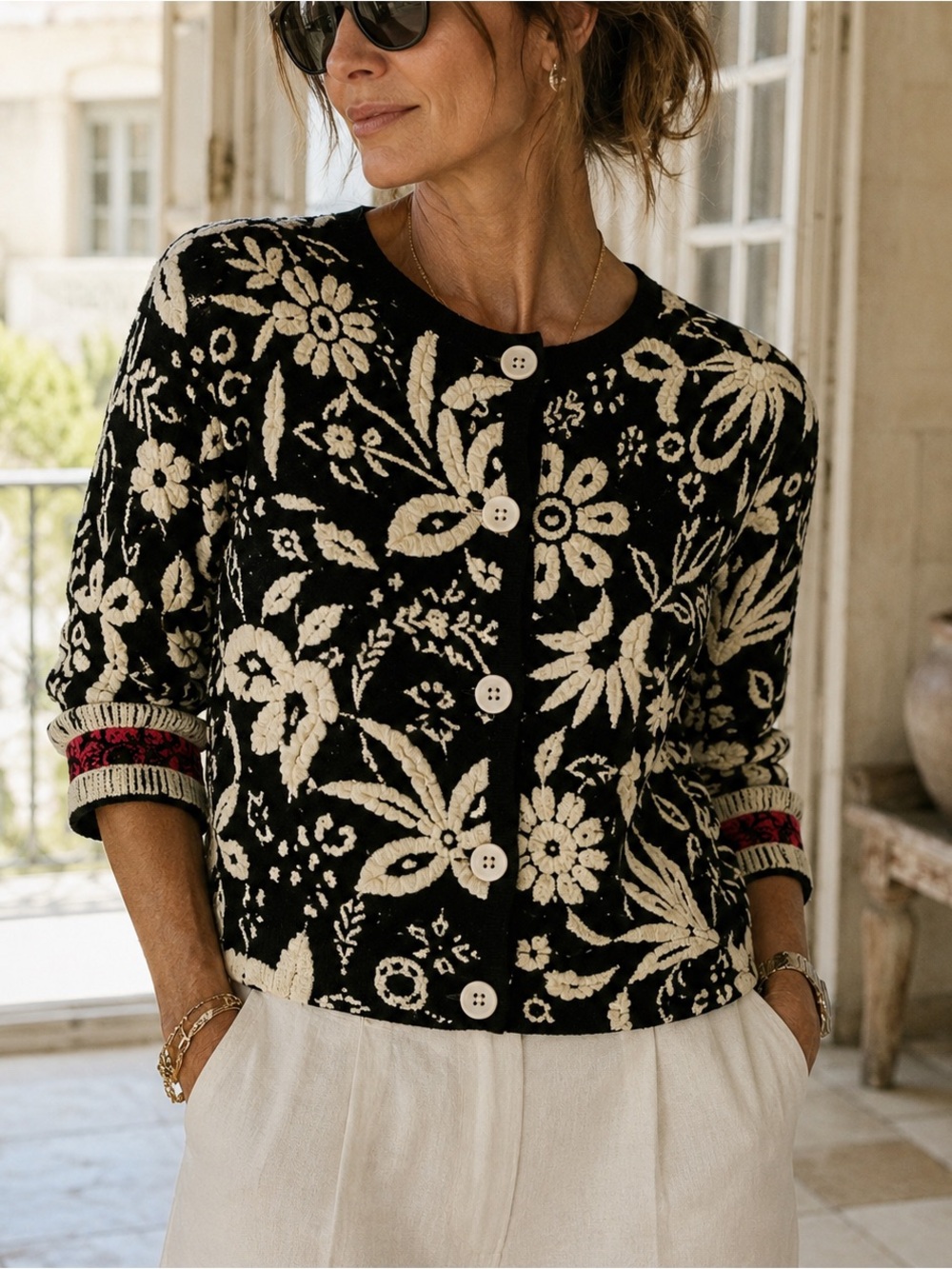 Aldomartins Barcelona Textured Floral Cardigan Jacket Size 6 Art To Wear Spain